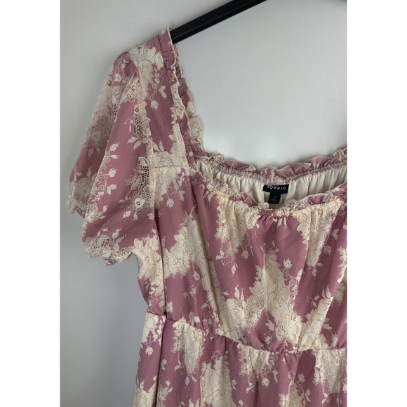 Torrid Mini Two Tone Lace Tiered Babydoll Dress Plus Size 2 2X Milkmaid Coquette - Picture 6 of 15
